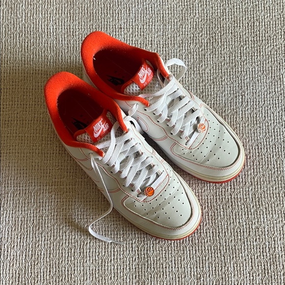 Nike Air Force Ones Rucker Park Low Sneakers in White and Bold Orange